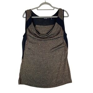 NIC+ZOE Sleeveless Cowl Neck Metallic Knit‎ Top Women's XL Glam Party Black gold